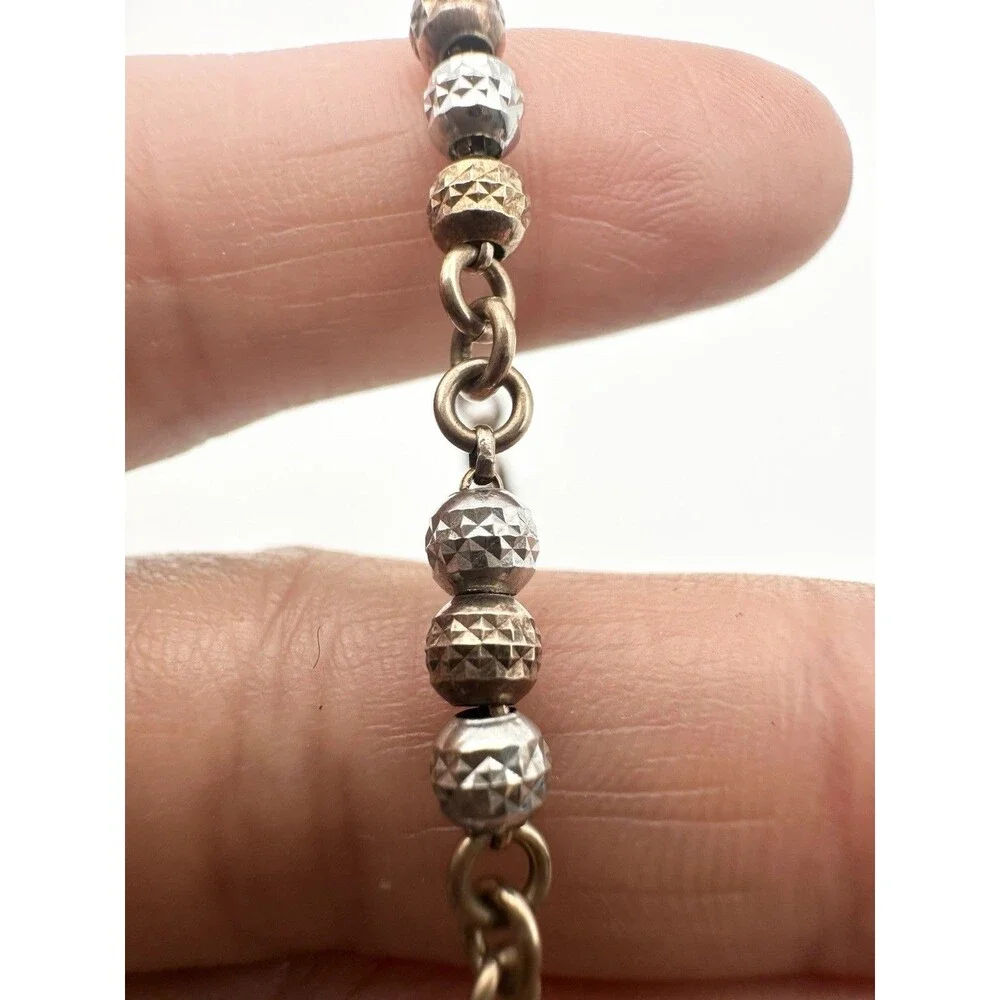 Dyadema Sterling Silver Rose Gold Hammered Bead Cross Charm Bracelet 7.75”